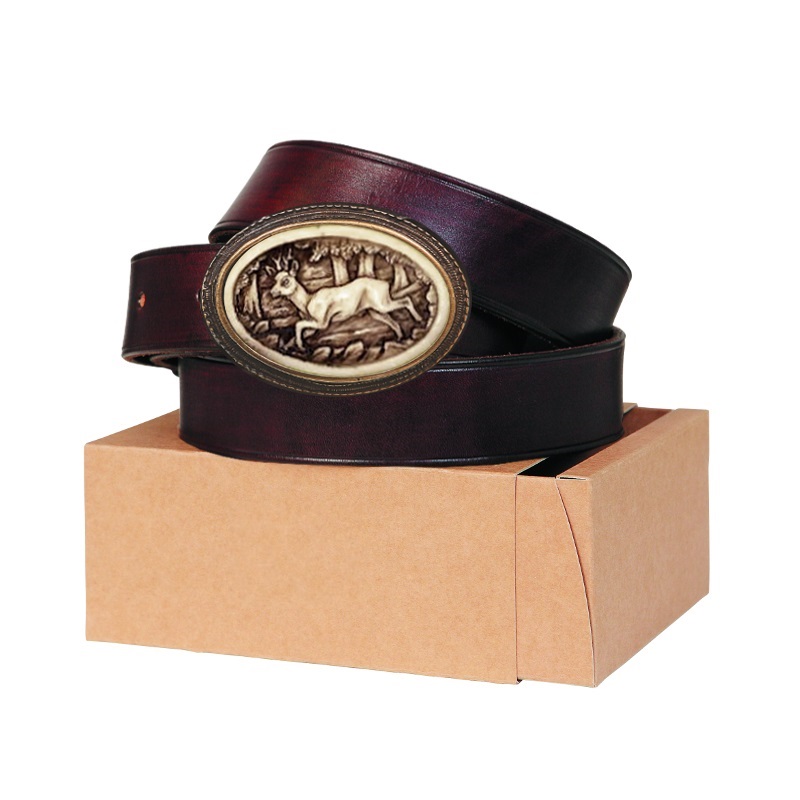 Leather belt 40mm. Buckle with real deer antler. Roedeer. 177040-04