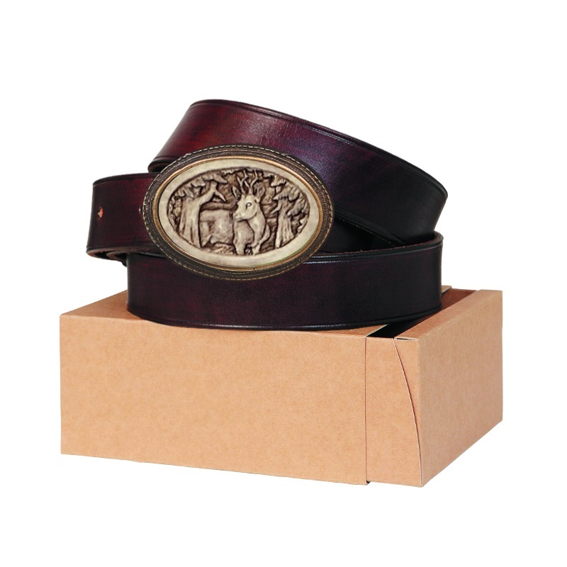 Cintura in pelle 40mm. Fibbia con vero corno di cervo. Capriolo 177040-03