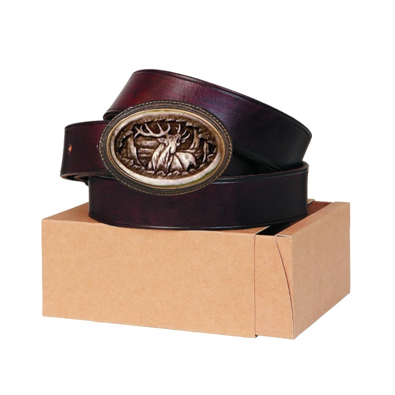 Cintura in pelle 40mm. Fibbia con vero corno di cervo. Cervo 177040-02