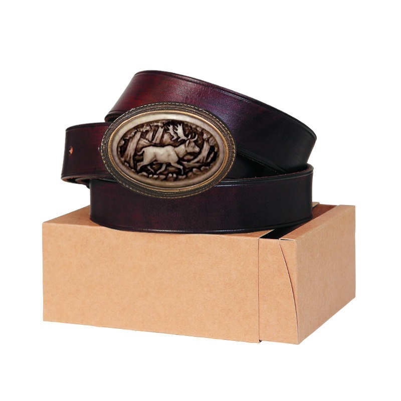 Cintura in pelle 40mm. Fibbia con vero corno di cervo. Daino 177040-06