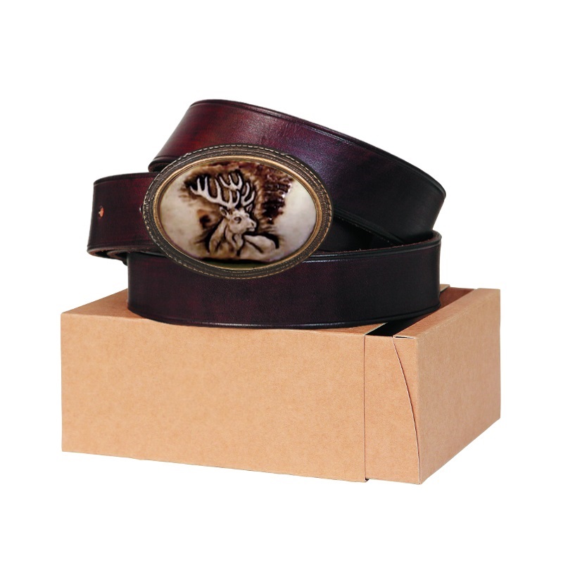 Cintura in pelle 40mm. Fibbia con vero corno di cervo. Cervo 177040-51