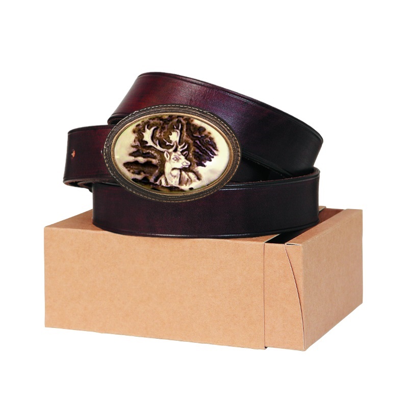 Cintura in pelle 40mm. Fibbia con vero corno di cervo. Daino 177040-54