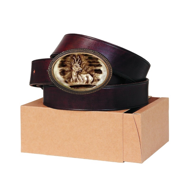 Cintura in pelle 40mm. Fibbia con vero corno di cervo. Capriolo 177040-53