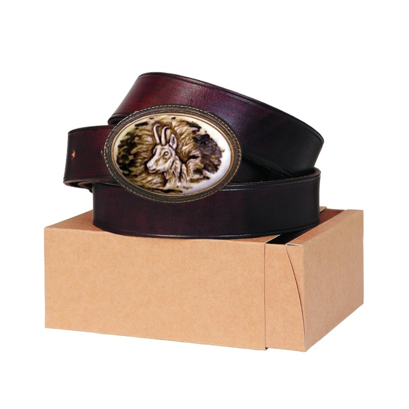Leather belt 40mm. Buckle with real deer antler. Chamois. 177040-55