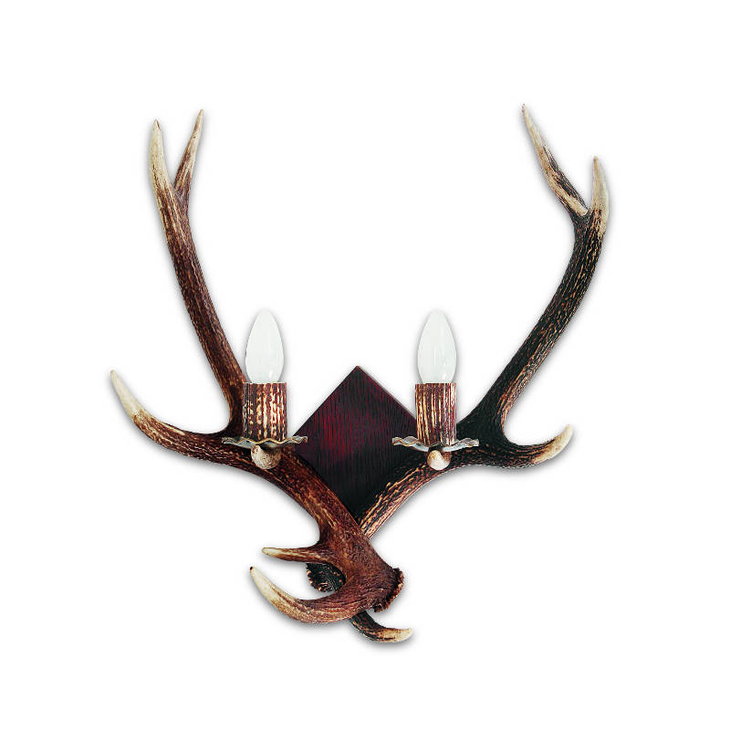 Appliques, lampe de mur avec la vrai bois de cerf. 2xE14 55x60cm 153401