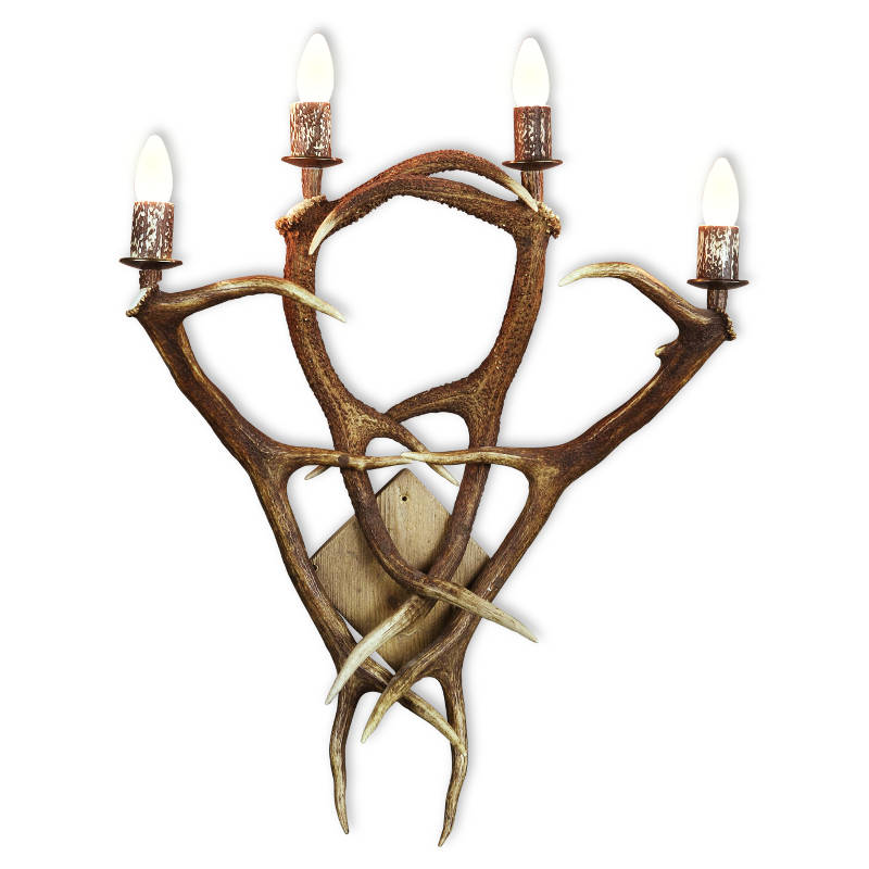 Applique, lampada da parete con vero corno di cervo. 4xE14 75x60cm 153404