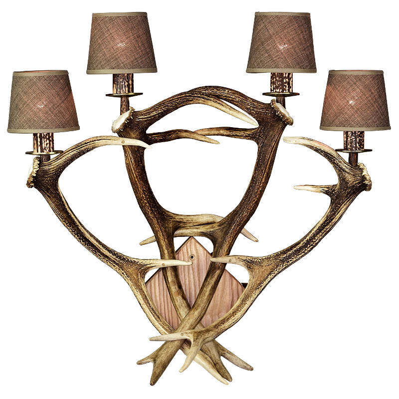 Wandleuchte mit echtem hirschgeweih. Stangen. 4xE14 75x60cm 153404