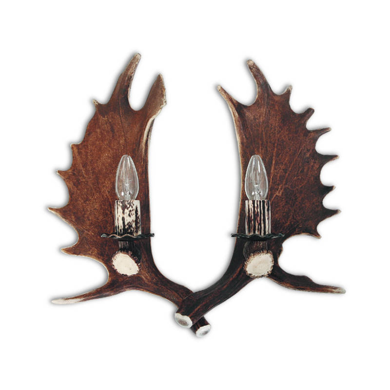 Appliques, lampe de mur avec la vrai bois de daim. 2xE14 50x45cm 151802