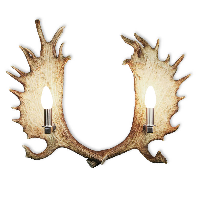 Applique, lampada da parete con vero corno di daino. 2xE14 50x45cm 151804