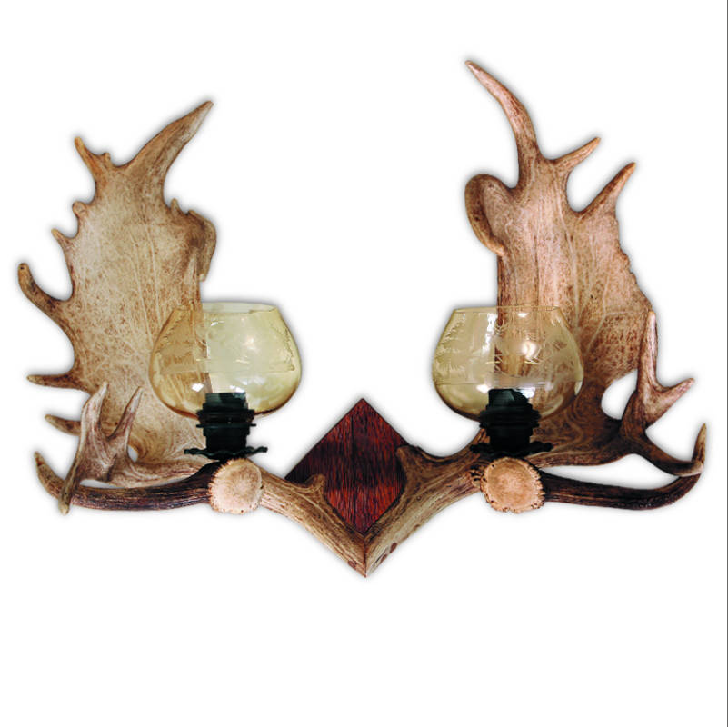 Appliques, lampe de mur avec la vrai bois de daim. 2xE27 60x40cm 152102