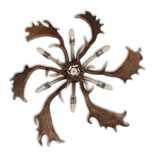 Plafoniera con vere corna di daino. Lampada. 6xE14 115x115x20cm 152204