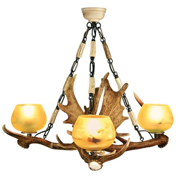 Lampadario con vere corna di daino. Luci: 3xE27 M: 55x55x48cm 150802