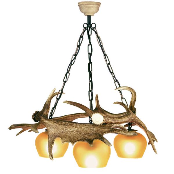 Lampadario con vere corna di daino. Luci: 3xE27 M: 55x55x60cm 152801