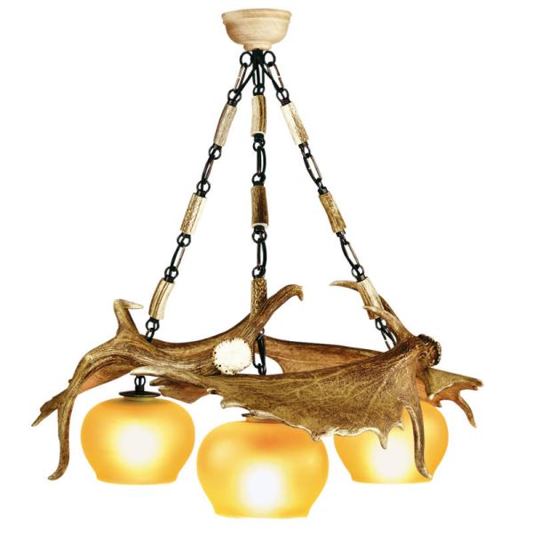 Lampadario con vere corna di daino. Luci: 3xE27 M: 75x75x65cm 152802