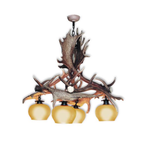 Lampadario con vere corna di daino. Luci: 4xE27 M: 60x60x80cm 1504