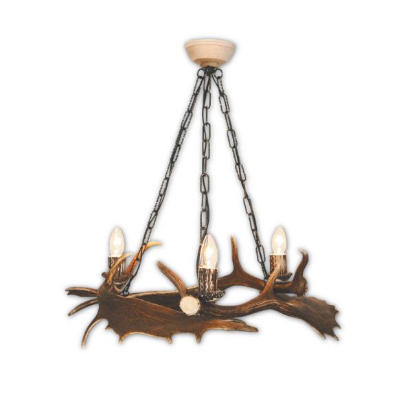 Lampadario con vere corna di daino. Luci: 3xE14 M: 60x60x65cm 152804