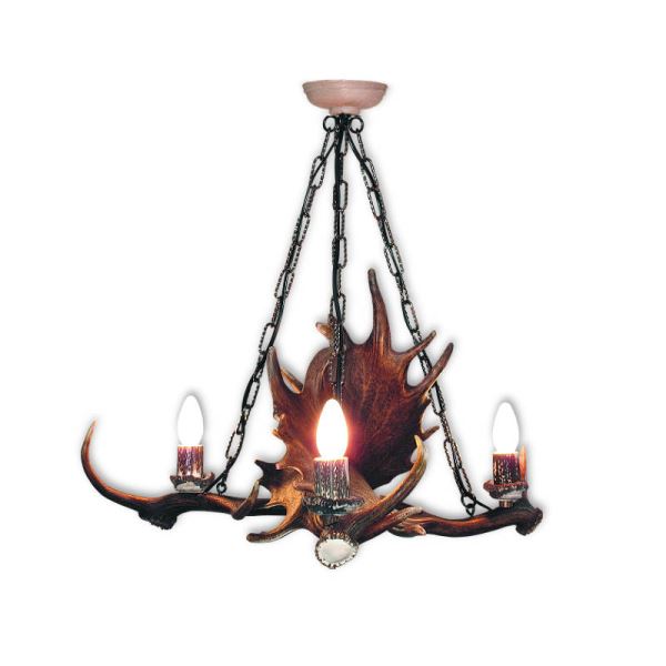 Lampadario con vere corna di daino. Luci: 3xE14 M: 60x60x65cm 150803