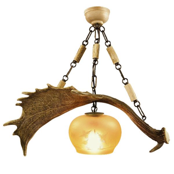 Lampadario con vere corna di daino. Luci: 1xE27 M: 60x30x50cm 152901