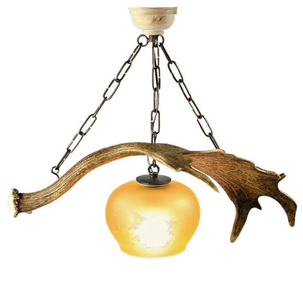 Lampadario con vere corna di daino. Luci: 1xE27 M: 60x30x50cm 152902