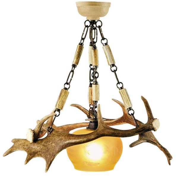 Lampadario con vere corna di daino. Luci: 1xE27 M: 50x50x55cm 153001