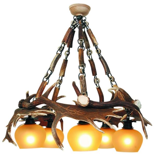Lustre avec vrai bois de daim. Corne. Lampe: 5xE27 M: 90x90x75cm 1532