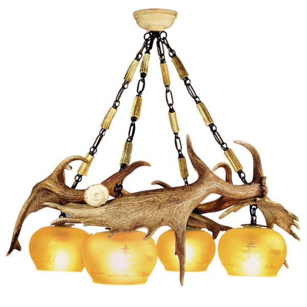Araña de techo con real cuerno de gamo. Luces: 4xE27 M: 70x70x70cm 1533