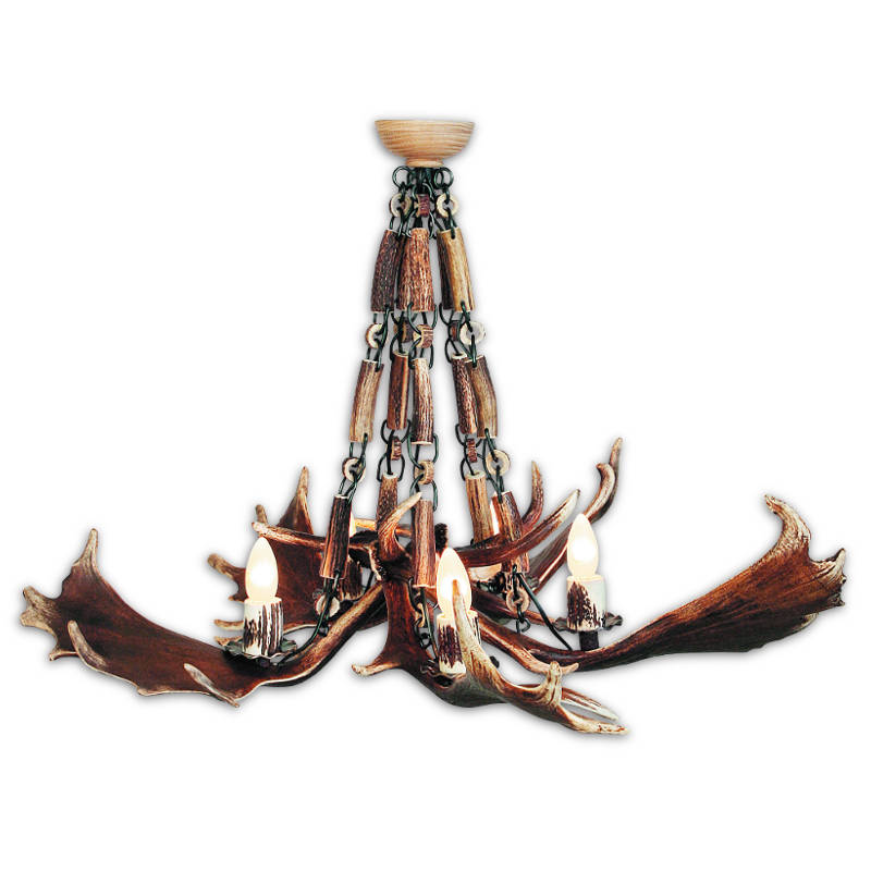 Lampadario con vere corna di daino. Luci: 5xE14 M: 90x90x75cm 154010