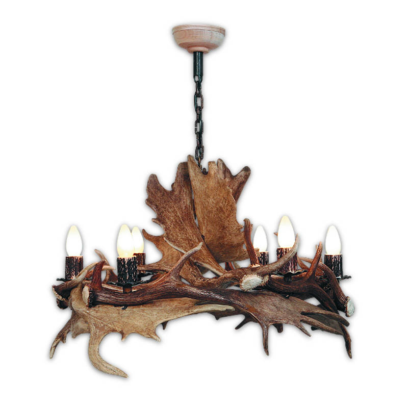 Lampadario con vere corna di daino. Luci: 6xE14 M: 80x80x75cm 157501