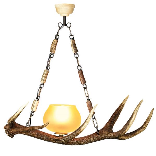 Lampadario con vere corna di cervo. Luci: 1xE27 M: 60x25x60cm 150702