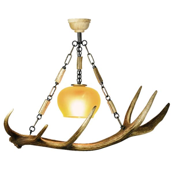 Lampadario con vere corna di cervo. Luci: 1xE27 M: 60x25x60cm 150703