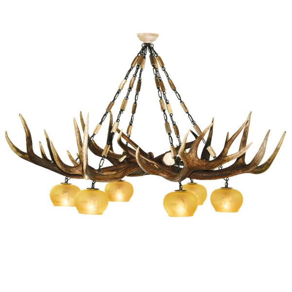 Lampadario con vere corna di cervo. Luci: 6xE27 M: 150x150x100cm 1509