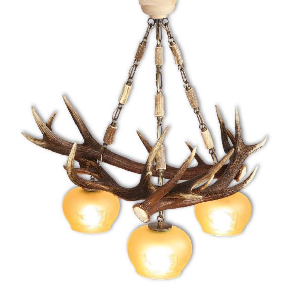 Lampadario con vere corna di cervo. Luci: 3xE27 M: 75x75x80cm 1515