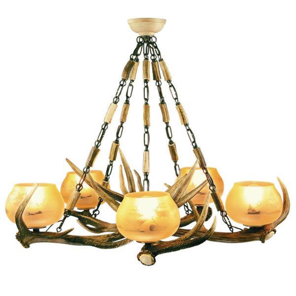 Lampadario con vere corna di cervo. Luci: 5xE27 M: 85x85x85cm 1525