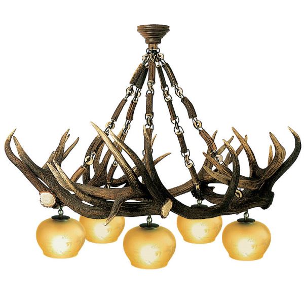 Lampadario con vere corna di cervo. Luci: 5xE27 M: 110x110x85cm 152702