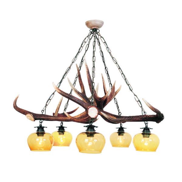 Lampadario con vere corna di cervo. Luci: 5xE27 M: 85x85x85cm 152601