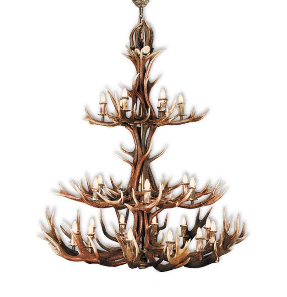 Lustre avec vrai bois de cerf. Corne. Lampe: 24xE14 M: 155x155x190cm 1535