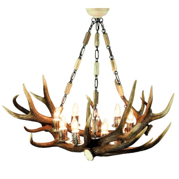 Lampadario con vere corna di cervo. Luci: 9xE14 M: 90x90x75cm 1538