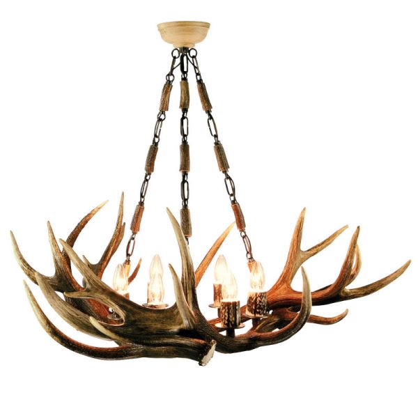 Lampadario con vere corna di cervo. Luci: 6xE14 M: 90x90x75cm 153801
