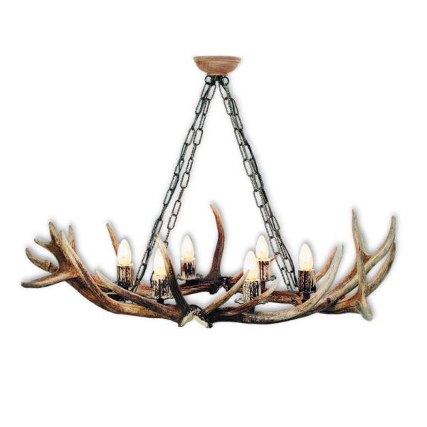 Lampadario con vere corna di cervo. Luci: 6xE14 M: 100x60x70cm 1565