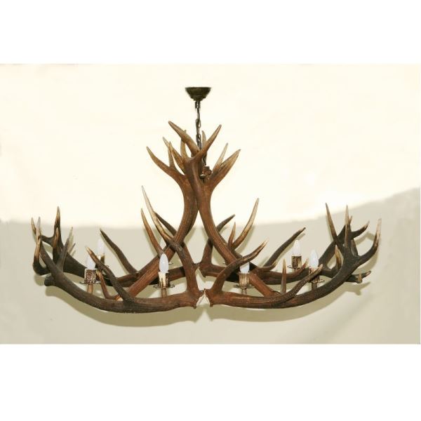 Lampadario con vere corna di cervo. Luci: 8xE14 M: 160x80x90cm 1568