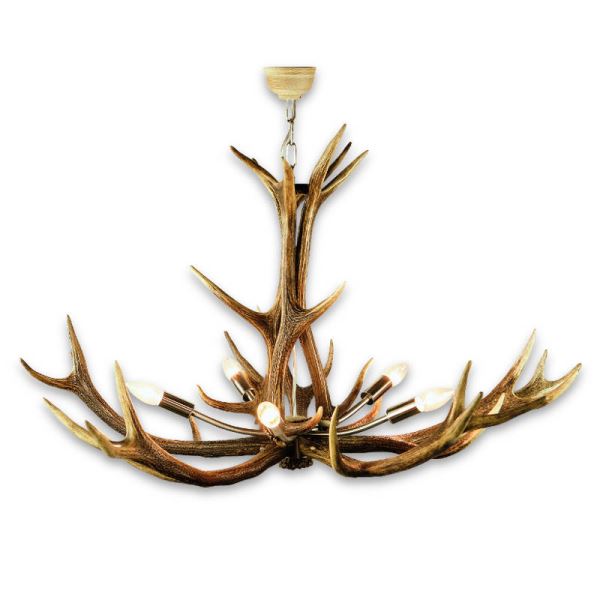 Lampadario con vere corna di cervo. Luci: 5xE14 M: 80x80x80cm 15780301