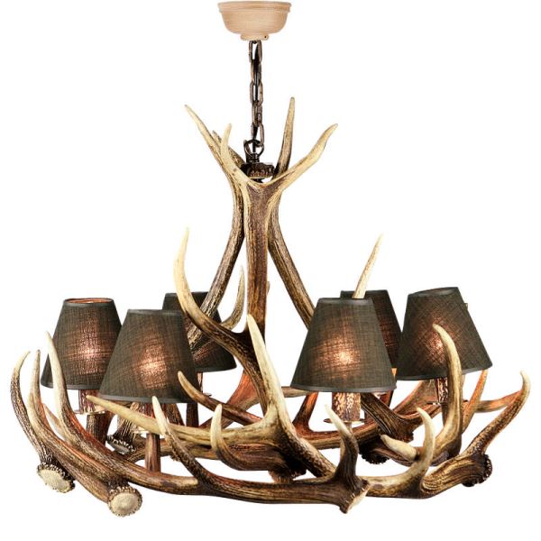 Lampadario con vere corna di cervo. Luci: 6xE14 M: 80x80x75cm 154306