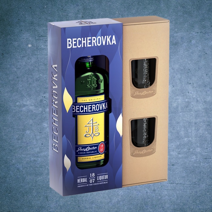Becherovka - Herbal Liqueur 700ml with glasses - UK