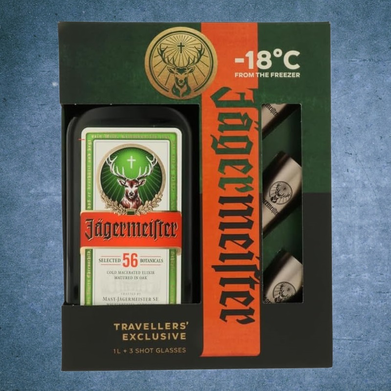 Jagermeister 1000ml avec 3 verres metal shoots - Giftbox