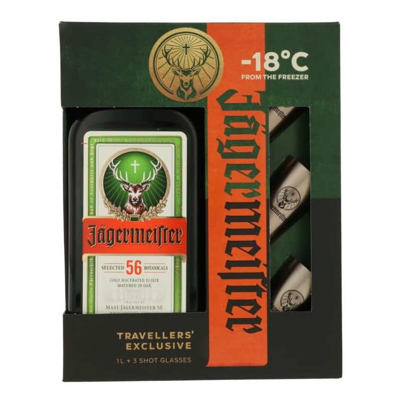 Jagermeister 1000ml avec 3 verres metal shoots - Giftbox