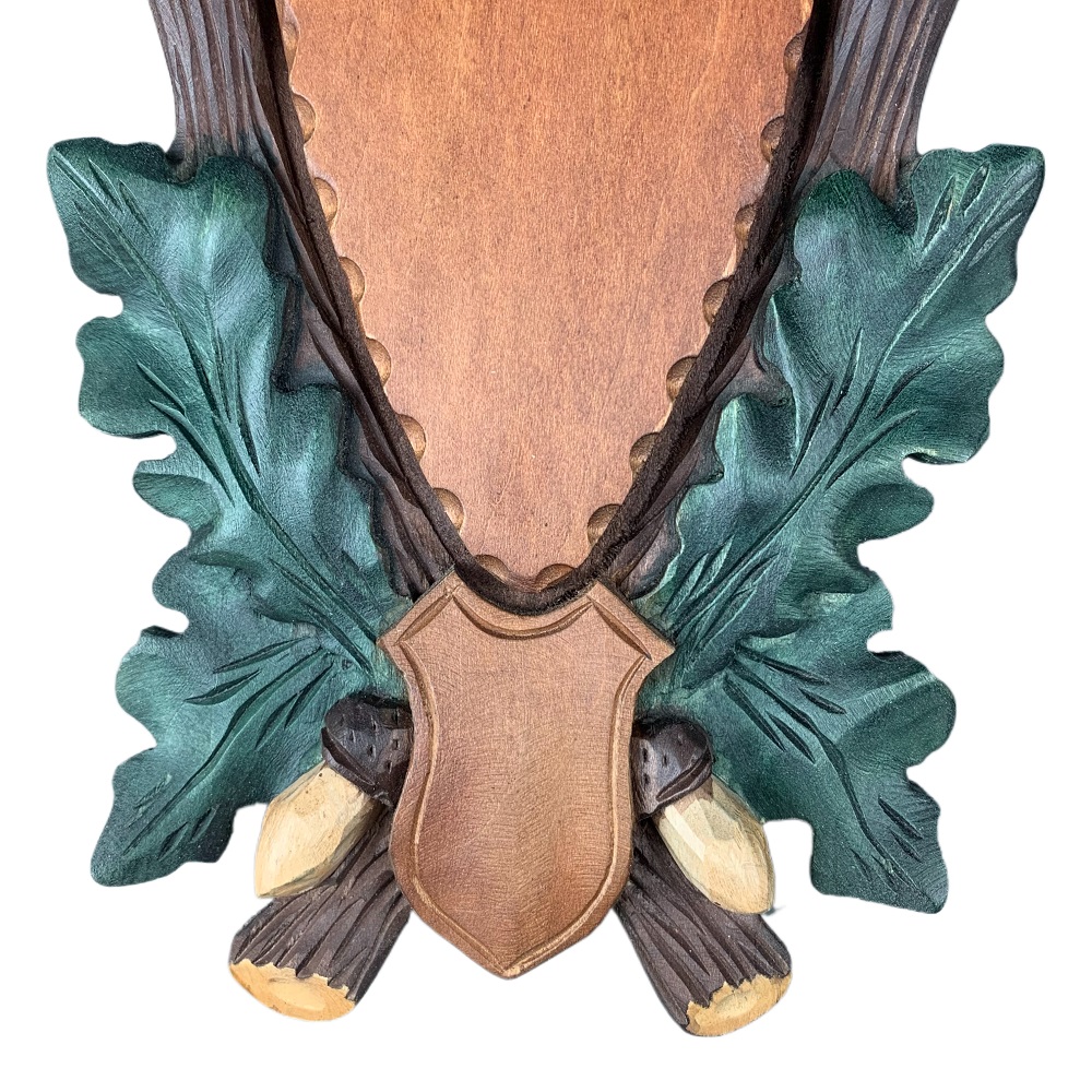Scudo di legno per trofeo capriolo. Corna. Caccia. 29x17cm 031703