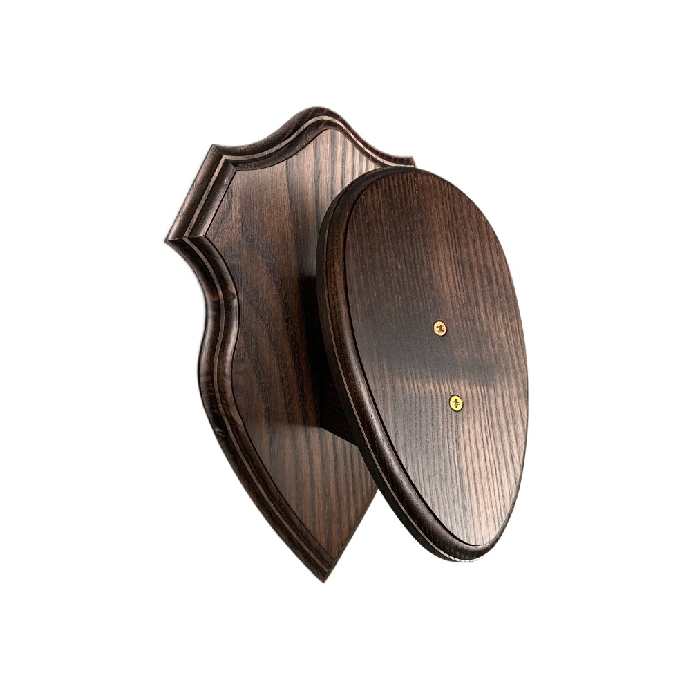 Scudo di legno per trofeo muflone. Pannello. Corna. Caccia. 32x20cm 030702