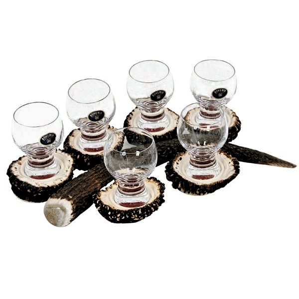 Set liquore 6 bicchieri 60ml con vero corno di cervo. caccia. 173701
