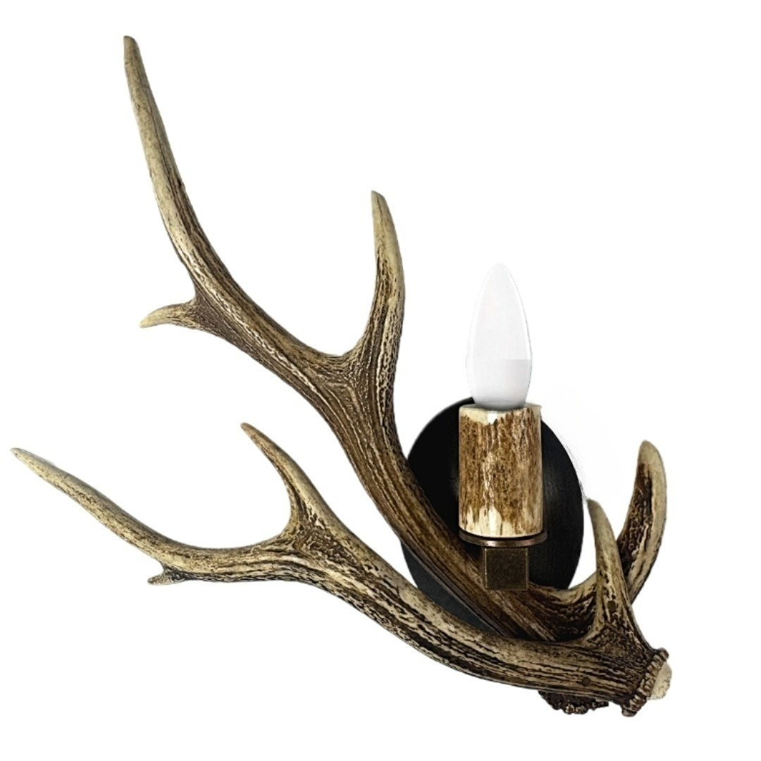 Apliques, lámpara de pared con real cuerno de ciervo sika. 1xE14 40x40cm 153410-1
