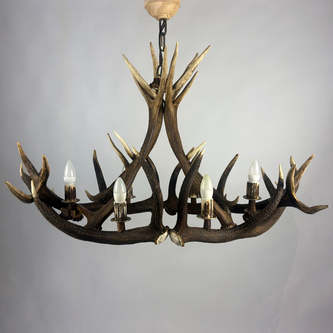 Lustre avec vrai bois de cerf. Corne. Lampe: 6xE14 M: 120x60x80cm 156801